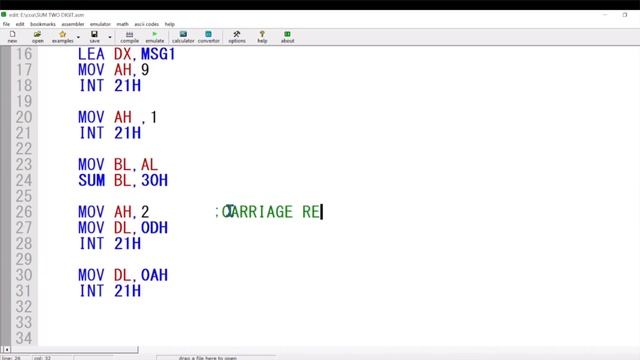 Sum two number in Microprocessor 8086 смотреть онлайн