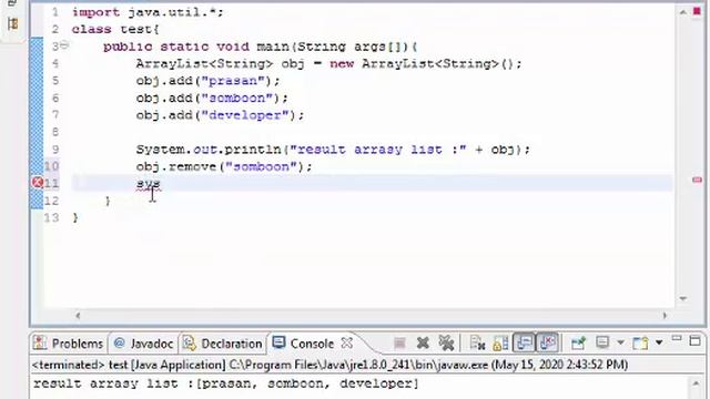 ตัวอย่าง Java Array List remove смотреть онлайн