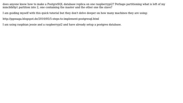 Raspberry Pi: Stream replication of a postgres database on one raspberrypi2 смотреть онлайн