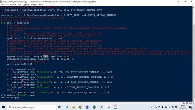 OPENCV Python Ders36: Countour aproximation, cv2.arcLength() ve cv2.approxPolyDP() смотреть онлайн