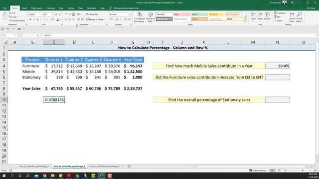 How To Calculate Column And Row Percentage Using Excel