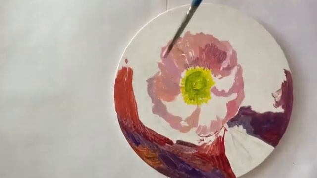 Как нарисовать мак маслянными красками . Первый этап - подмалёвок. смотреть онлайн