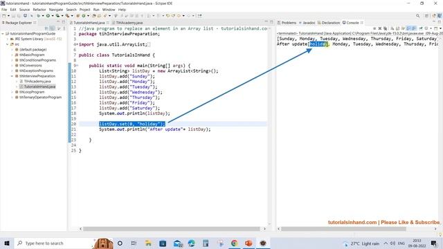 set or replace an element in an arraylist java program смотреть онлайн