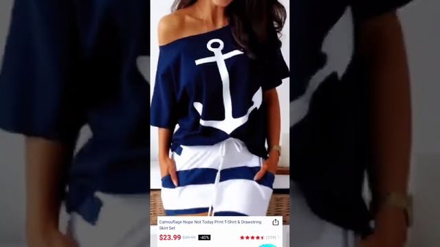 Two-piece Sets | Camouflage Nope Not Today Print T-Shirt & Drawstring Skirt Set смотреть онлайн