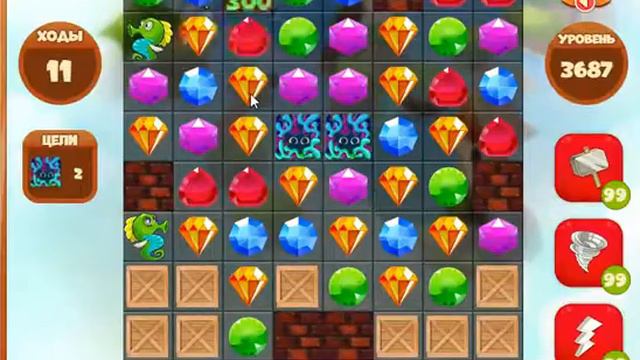 3687 уровень в игре Сокровища Пиратов. смотреть онлайн