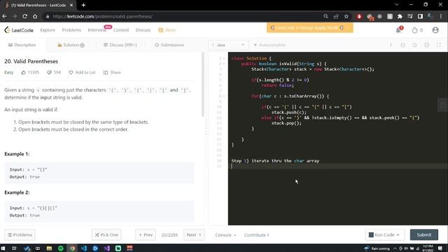 LeetCode 20. Valid Parentheses - Java смотреть онлайн