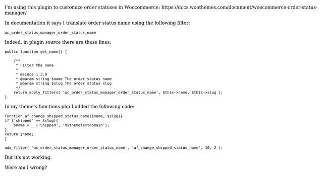 Wordpress: Translate custom order status through a filter? смотреть онлайн