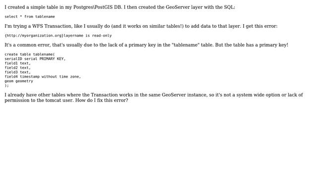 GIS: GeoServer - layer is read only (it already has a primary key) смотреть онлайн