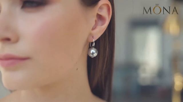 Серьги-петли «Шанталь» с крупным серым жемчугом смотреть онлайн