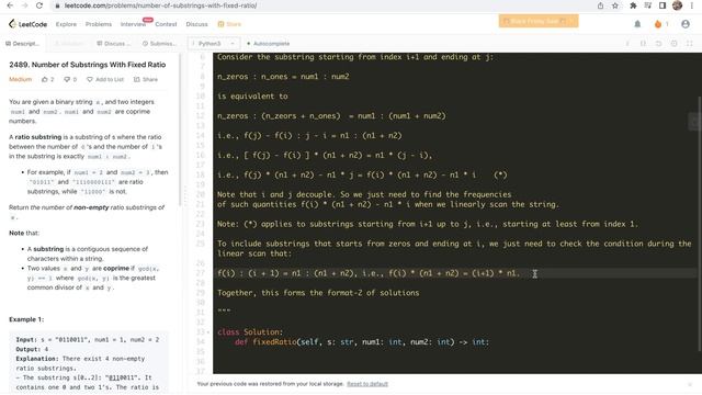 leetcode 2489. Number of Substrings With Fixed Ratio - use invariants смотреть онлайн