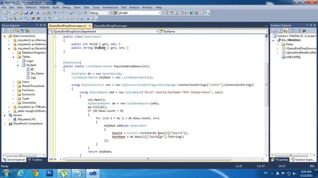 Asp.Net and Jquery AJAX to Bind DropDownList dynamically from Sql server database смотреть онлайн