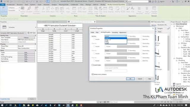 Hướng dẫn sử dụng Revit MEP 2019 | Bài 50: Tạo bảng thống kê cho phần fabrication part смотреть онлайн