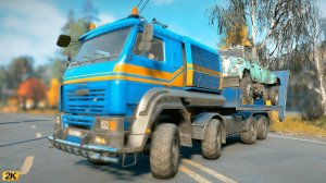 KAMAZ 65228 ЭВАКУАТОР ВЫБИРАЕТСЯ С БОЛОТА и СЕРПАНИТИН SNOWRUNNER