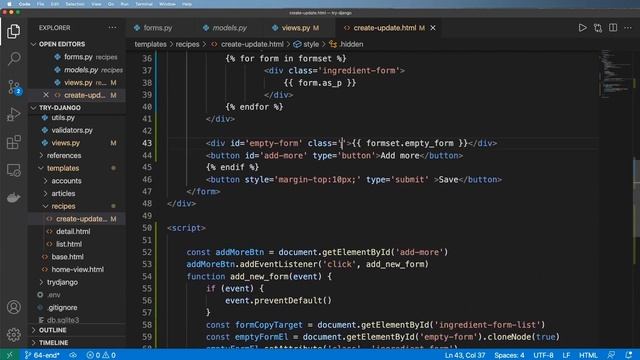 64 - Dynamic New Forms in a Django Formset via JavaScript - Python & Django 3.2 Tutorial Series смотреть онлайн