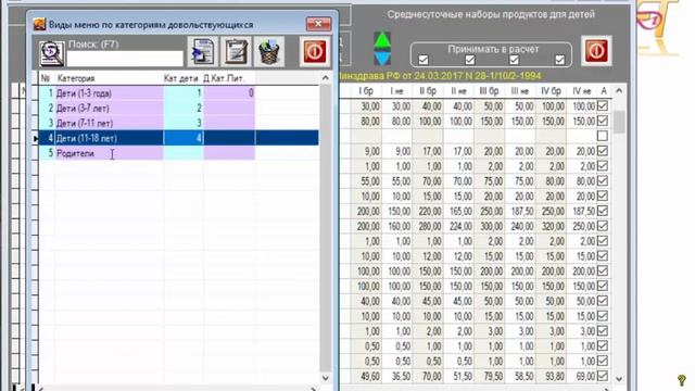 Программа "Меню" (меню-раскладка). Накопительная ведомость. смотреть онлайн