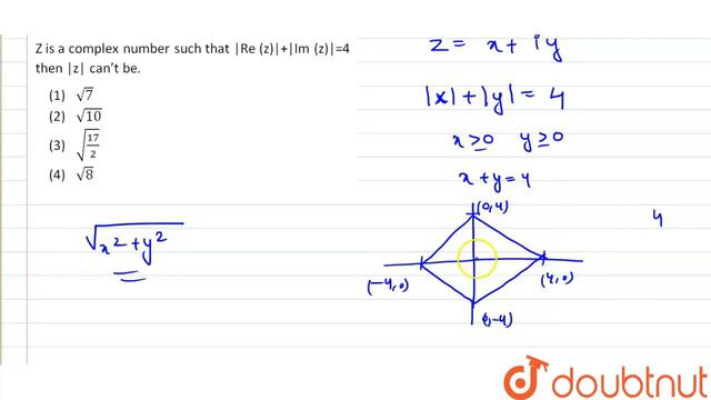 z is a complex number such that |Re(z)| + |Im (z)| = 4 then |z| can't be | 12 | JEE MAIN | MATH... смотреть онлайн