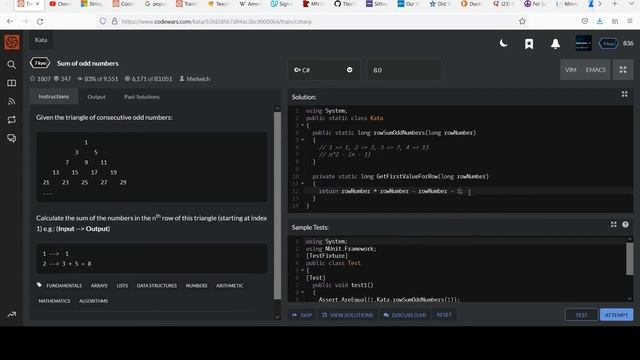 Code Wars C# 7kyu: Sum of Odd Numbers смотреть онлайн