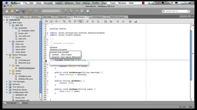 Java EE 6 and GlassFish 3 with NetBeans 6.9 (4 of 5) - CDI with JSF 2 смотреть онлайн