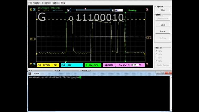 Alphabet.ASCII.RS232 waveform on an oscilloscope.Сигналы в RS-232. English keyboard layout pattern смотреть онлайн