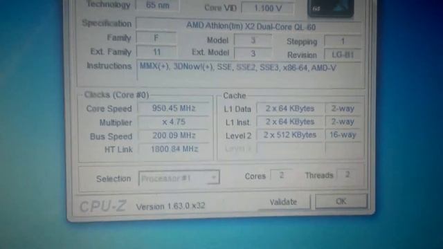 Toshiba Satellite L355D-S7815 laptop CPU-Z information смотреть онлайн