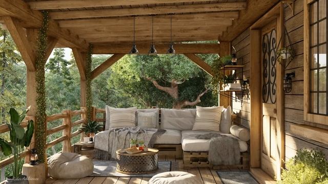 Tranquil Daytime Escape??Summer Daydreams On A Cozy Cabin Porch | Calming Nature Sounds, Wind Chime смотреть онлайн