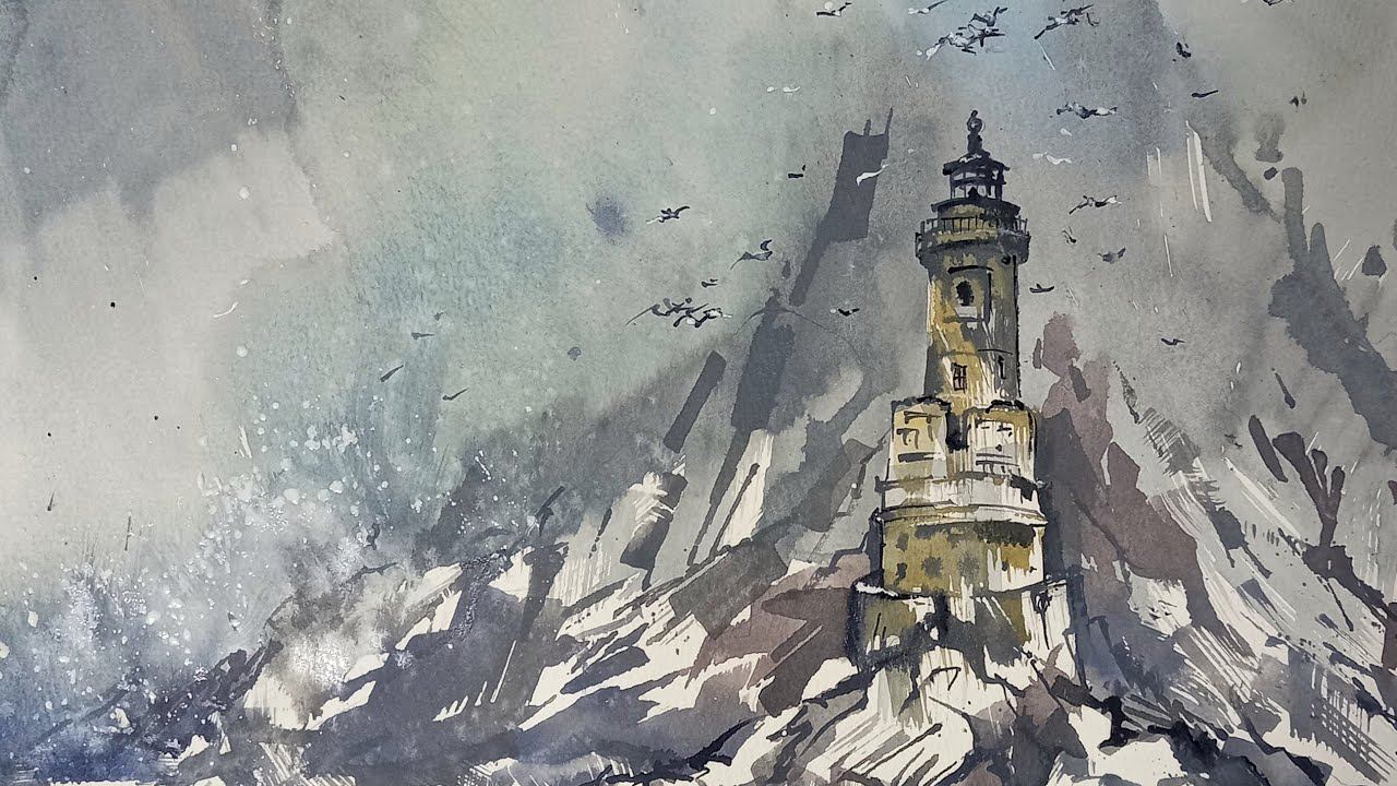 Заброшенный маяк, акварель, быстро и подробно смотреть онлайн