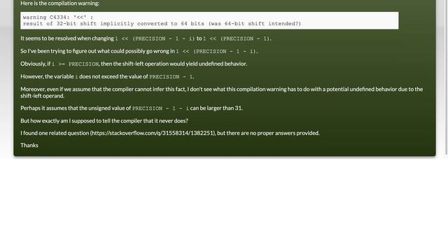 VS compilation warning: result of 32-bit shift implicitly converted to 64 bits смотреть онлайн