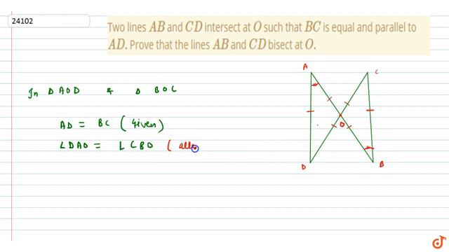 Two lines `A B` and `C D` intersect at `O` such that `B C` is equal and parallel to `A Ddot` Pro... смотреть онлайн