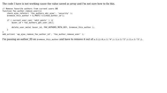 Wordpress: delete_user_meta Delete one value out of array смотреть онлайн