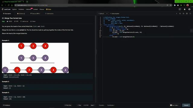 Merge Two Sorted Lists | Blind 75 | LC 21 | Python смотреть онлайн