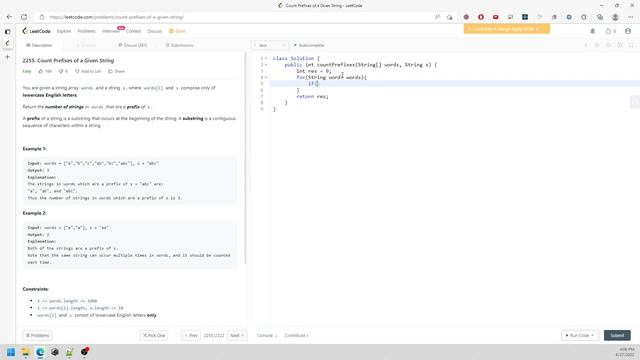 LeetCode 2255 | Count Prefixes of a Given String | String | Java смотреть онлайн