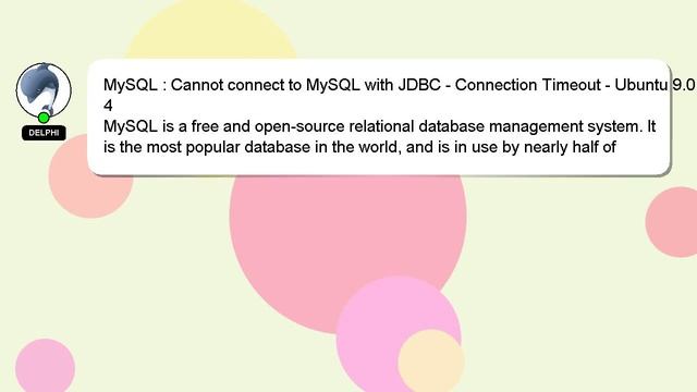 MySQL : Cannot connect to MySQL with JDBC - Connection Timeout - Ubuntu 9.04 смотреть онлайн
