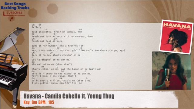 🎹 Havana - Camila Cabello ft. Young Thug Piano Backing Track with chords and lyrics смотреть онлайн