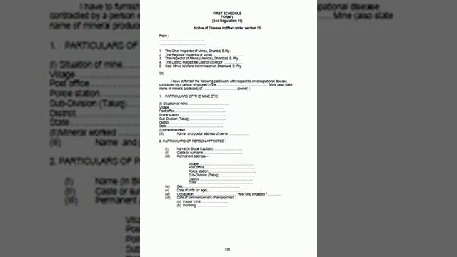 FIRST SCHEDULE FORM (act 1957) THE COAL MINES REGULATIONS, 1957 смотреть онлайн