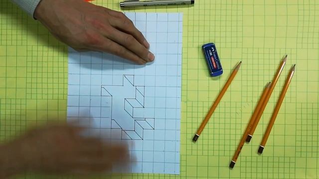 Как нарисовать простой 3d рисунок по клеточкам. Урок с объяснением! смотреть онлайн