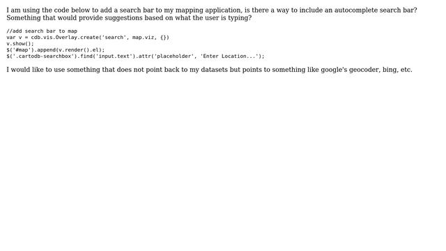 GIS: Is there a way in Cartodb.js to include an autcomplete search bar? (2 Solutions!!) смотреть онлайн