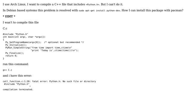 Unix & Linux: Missing Python.h in Arch смотреть онлайн