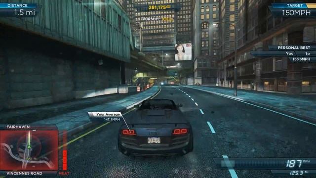 NFS: Most Wanted - Audi R8 GT Spyder Speed Run - Downtown Run (160 mph) смотреть онлайн