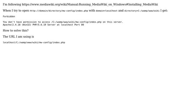 403 when opening "/mw-config/index.php" for configuring MediaWiki on WAMP смотреть онлайн