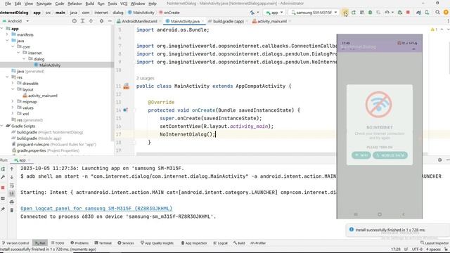 No Internet Dialog In Android Studio | Check Internet Connection with No Internet Dialog | #86 смотреть онлайн
