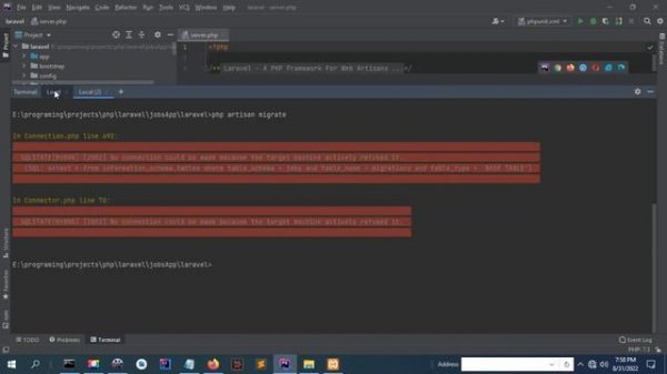 SQLSTATE[HY000] [2002] No connection could be made because the target machine actively refused it.