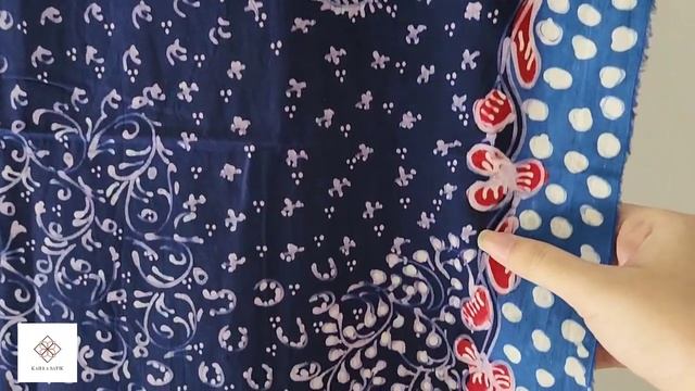 Indonesia Handmade Hand-drawn Batik Tulis Cotton Fabric Blue Red Plant Floral Leaves Pattern Lasem