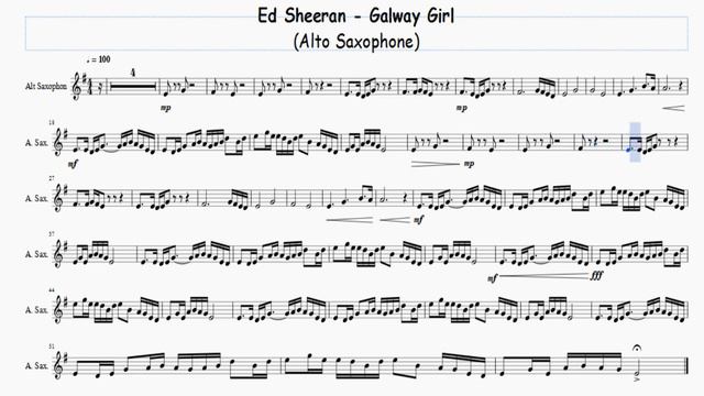 Ed Sheeran - Galway Girl - Alto Saxophone Free Sheet Music смотреть онлайн