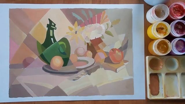 Живопись декоративного натюрморта гуашью. Завершение работы в цвете. 5 занятие смотреть онлайн