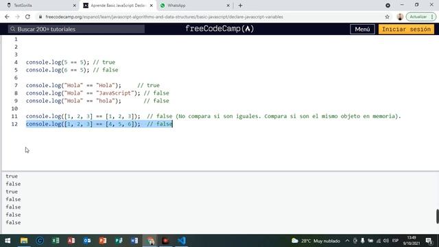 CURSO BASICO DE JAVASCRIPT - VIDEO 5 - valores-booleanos, operador-de-igualdad, comparar-valores. смотреть онлайн