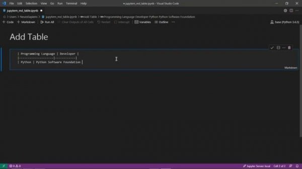Jupyter Notebook | Markdown | How to Create a Table