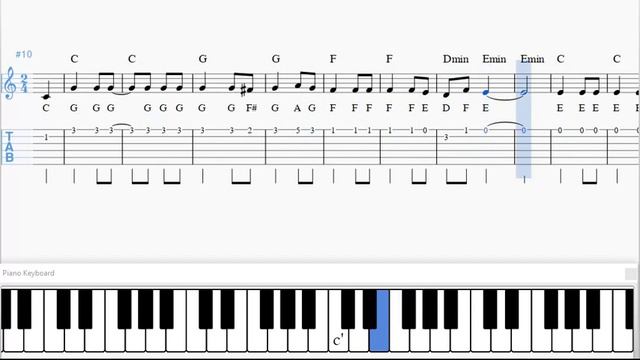 "Indian National Anthem" Sheet Music with labeled notes, Guitar Tabs and a Visual Keyboard смотреть онлайн