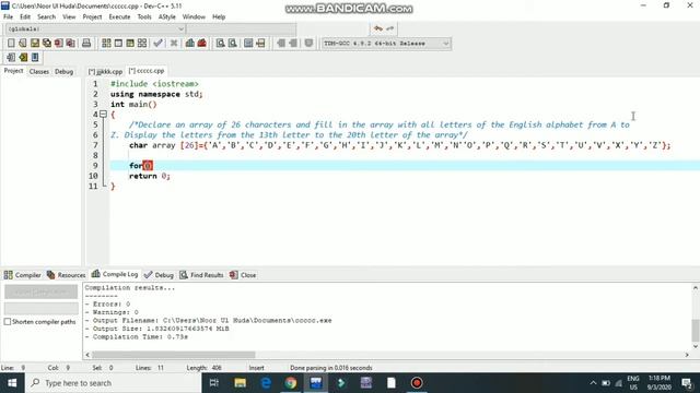 Declare array of 26 char fill array with all alphabets.Display letters from 13 to 20 letter of arra смотреть онлайн
