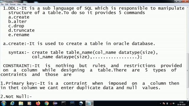 ORACLE 11g||HOW TO CREATE A TABLE||USING CONSTRAINTS||PART-3||DATA DEFINITION LANGUAGE||Suman Sir смотреть онлайн