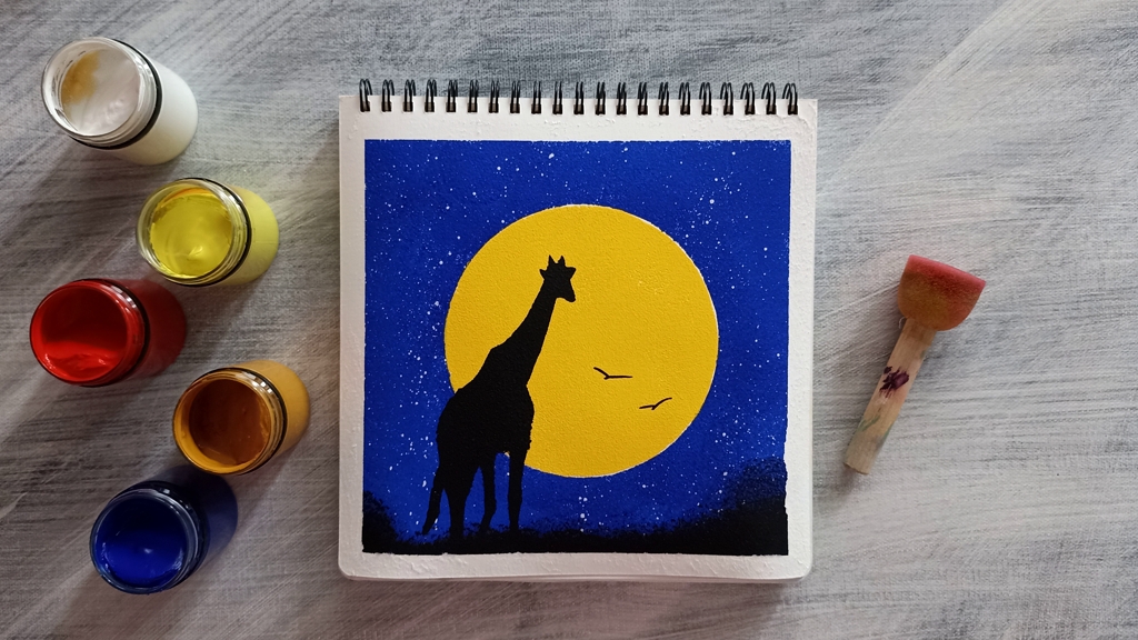 Силуэт жирафа. Урок по рисованию гуашью смотреть онлайн